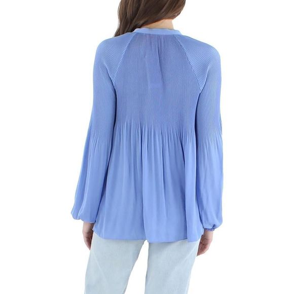 Lauren Ralph Lauren Women's Sz S Light Blue Pleated Georgette L/S Blouse $135 - Picture 5 of 5